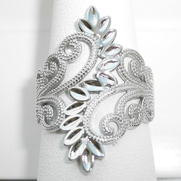 925 STERLING SILVER Leaves & Scrolls Filigree Statement Ring - Picture 13 of 16